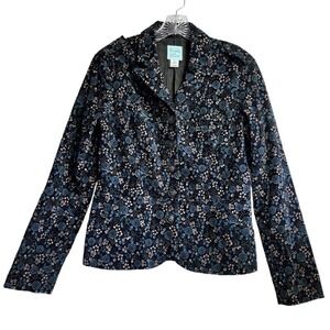 Kimchi Blue Women's Floral‎ Blazer Jacket Navy Roses Structured Classic Retro  M